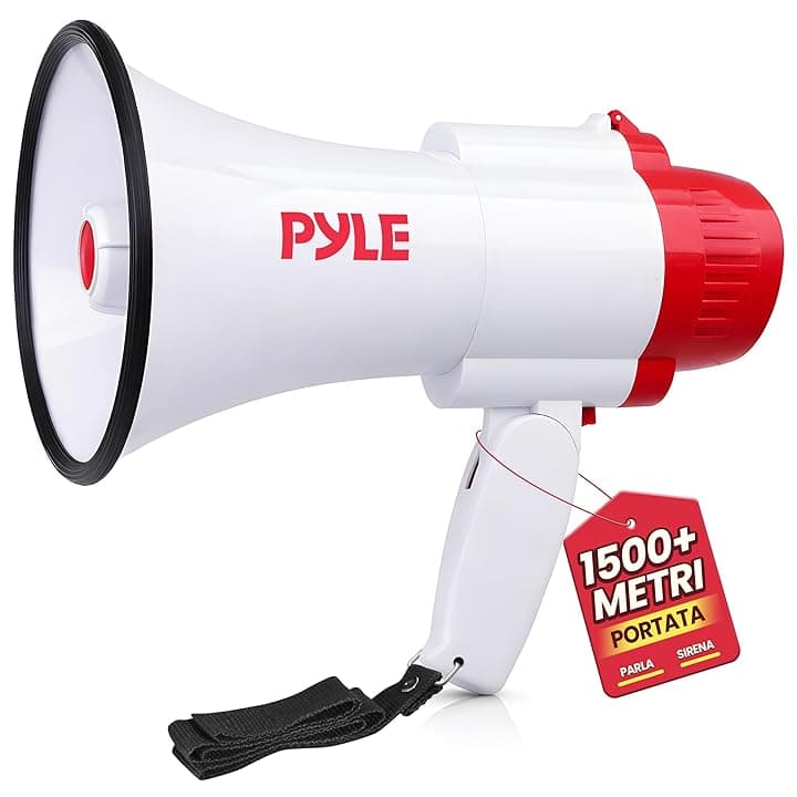 Pyle Megafono Portatile PA con Sirena Integrata, Megafono con Registratore Vocale 30 Watt e Portata 240 Metri, Ideale per Calcio, Basket, Hockey, Cheerleading, per Uso Polizia e Allenatori