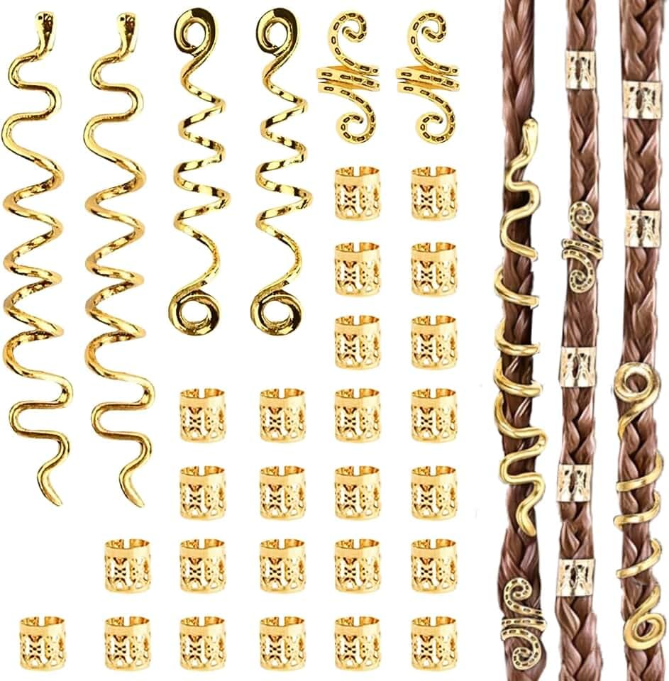 31 Pezzi Dreadlocks Trecce Clip, Oro Dreadlock Perline Clip