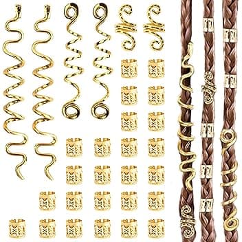 LUFFLOK 31 Pezzi Dreadlocks Trecce Clip, Oro Dreadlock Perline Clip a Spirale, Perline Dreadlock Treccia Accessori per Capelli, Regolabile Anelli Clips Per Uomini e Donne (Oro)