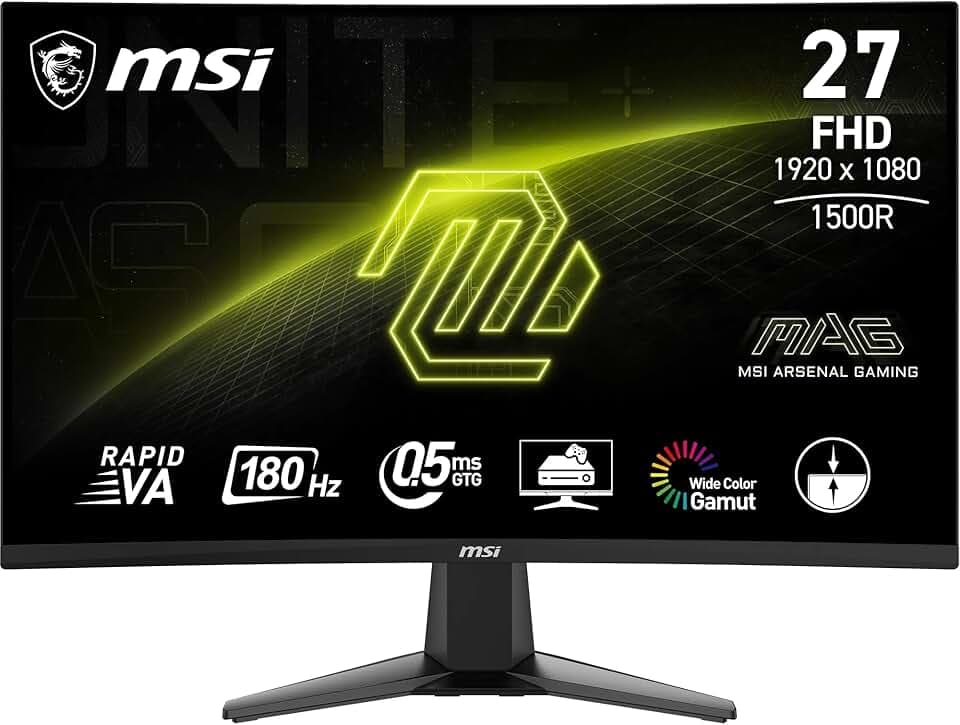 MSI MAG 27C6F Monitor Gaming Curvo 27" - FHD (1920 x 1080), 180Hz/0,5 ms, pannello VA 1500R - Adaptive-Sync, connettività DisplayPort 1.2a, HDMI