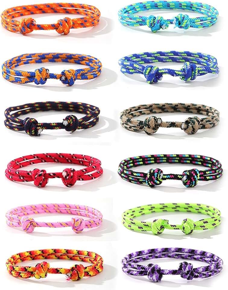 Rainway 12 Pezzi Bracciale Corda Nautica, Regolabile Bracciale In Tessuto, Fatto A Mano, Surf Braccialetti, Braccialetto Intrecciato da Nautico Colorato Corda di Amicizia per Uomo e Done
