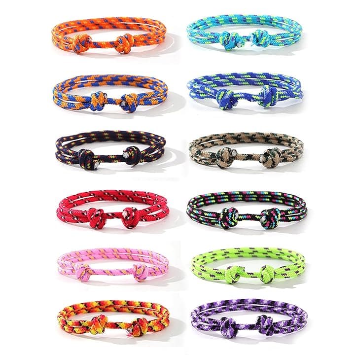 Rainway 12 Pezzi Bracciale Corda Nautica, Regolabile Bracciale In Tessuto, Fatto A Mano, Surf Braccialetti, Braccialetto Intrecciato da Nautico Colorato Corda di Amicizia per Uomo e Done