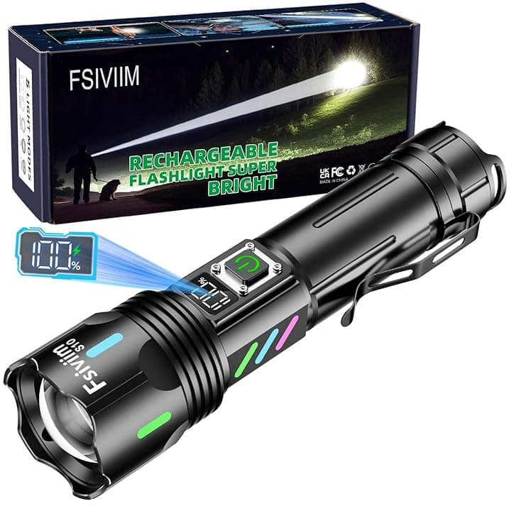 Torcia LED Potente Professionale, 1,000,000 Lumen Torcia Led Ricaricabile Potente, Torcia Ricaricabile USB, zoomabile, 5 modalità, Per Campeggio Trekking Emergenza