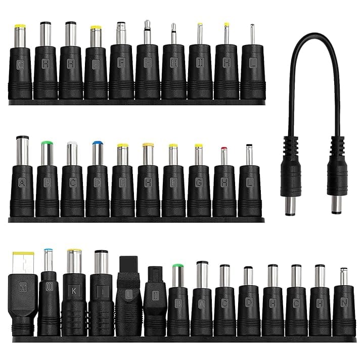 34 Pezzi Adattatore di Alimentazione DC Universale, 5.5x2.1 mm Femmina a Maschio Adattatore Jack Connettore, DC Barrel Connettore Tips con 1 Pezzi Cavo, per Ventilatori, Router