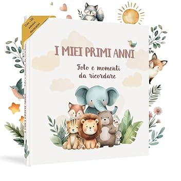 HuBorns - Album Nascita Bambina e Bambino per Incollare Foto e Scritte con +50 Pagine e Adesivi, Album Fotografico Neonato per il Primo Anno fino a 5 Anni, Ideale per Regalo Nascita (Amici, Italiano)