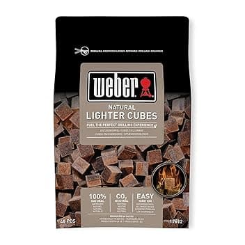 Weber Cubetti accendifuoco naturali/accessorio BBQ, accenditori naturali per carbone e bricchetti, accensione rapida, inodore, senza fumo, 48 pezzi