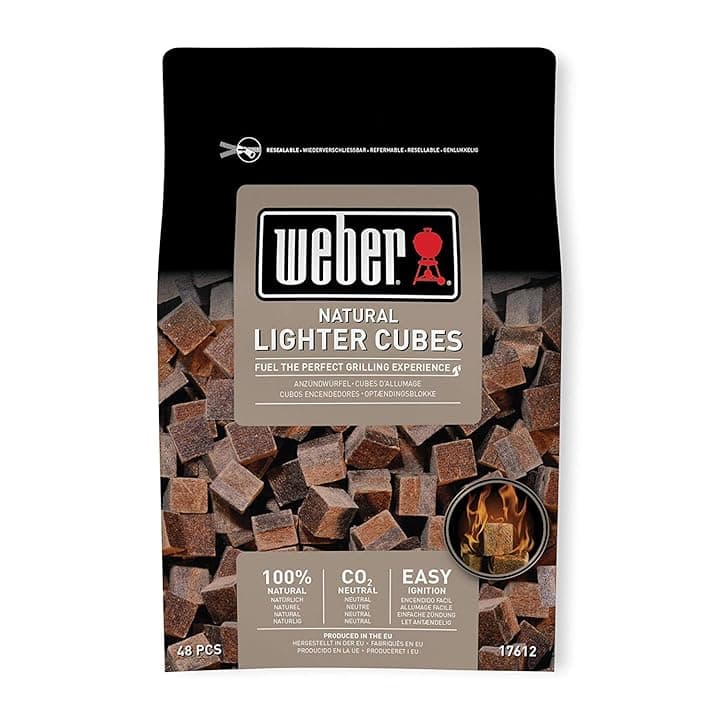 Weber Cubetti accendifuoco naturali/accessorio BBQ, accenditori naturali per carbone e bricchetti, accensione rapida, inodore, senza fumo, 48 pezzi