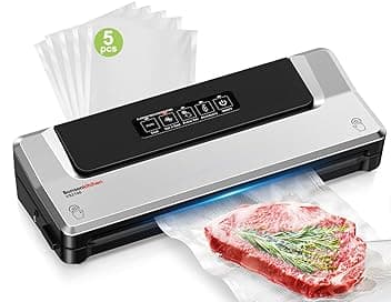 Bonsenkitchen Macchina Sottovuoto per Alimenti 4 in 1 - Macchina Sottovuoto per La Cottura Sottovuoto e La Conservazione di Alimenti Freschi, Con Modalità Vuoto Esterno, con 5 sacchetti sottovuoto ISCC PLUS