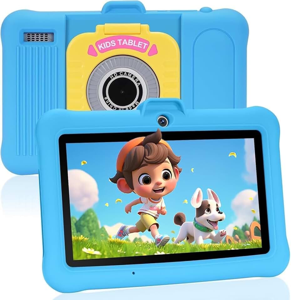 Tablet per bambini 7 pollici Android, 8(3+5) GB RAM, 64GB ROM(TF card 128 GB), Google GMS, App per Bambini Preinstallata, Kids space, WIFI, Custodia antiurto, blu