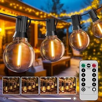 Hoteril Catena Luci da Esterno Giardino-30M, G40 Catena Luminosa Esterno: 42+2 Lampadine, Temperatura Colore 2200K, Alimentazione a Spina, Ideale per Pergolato da Giardini, Gazebo, Balcone, Campeggio
