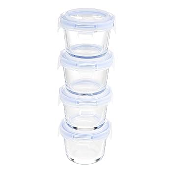 Amazon Basics ABL001 Contenitori in vetro da 120 ml, 4 unità, trasparenti con coperchi blu
