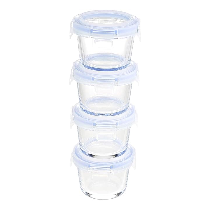 Amazon Basics ABL001 Contenitori in vetro da 120 ml, 4 unità, trasparenti con coperchi blu