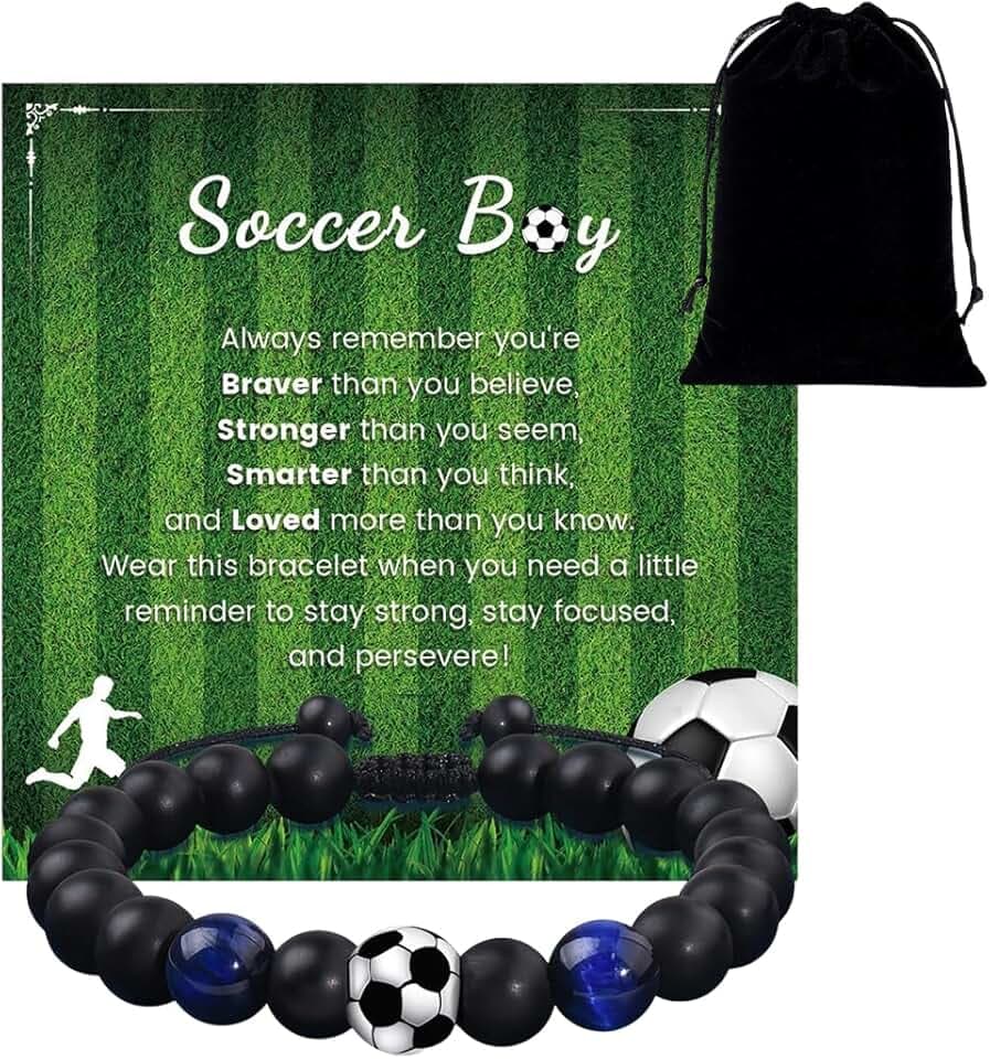 HAPZUR HAPZUR 1 Set di Braccialetto di Calcio con Biglietto e Sacchetto Dono, Doni per Appassionati di Calcio, Ideale per Comunione, Cresima, Inizio Scuola, Doni per Ragazzi Maschi