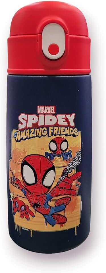 Seven Borraccia Termica Borraccia SPIDER-MAN, Blu Rosso - Borraccia per Bambini con Cannuccia 460 ML - Borraccia Asilo SPIDERMAN, Scuola Elementare - Acciaio Inox, Mantenimento Temperatura fino a 24h