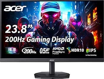 acer Nitro KG242YX1bmiipx Monitor Gaming 23.8", Display FHD IPS 200 Hz, 0,5 ms, FreeSync Premium, Luminosità 250 nits, HDMI 2.0, DP 1.2, Speaker Integrati, Cavo HDMI Incluso, Nero