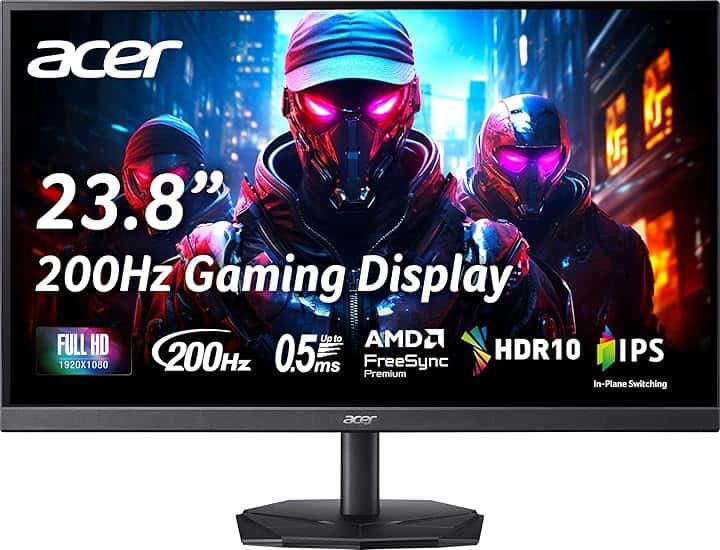 acer Nitro KG242YX1bmiipx Monitor Gaming 23.8", Display FHD IPS 200 Hz, 0,5 ms, FreeSync Premium, Luminosità 250 nits, HDMI 2.0, DP 1.2, Speaker Integrati, Cavo HDMI Incluso, Nero