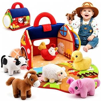 Giochi Bambini 1 Anno, Peluche Fattoria Animali Bambini Montessori Sensoriale Giochi Neonato 6-9 Mesi Regalo Bambina 1 Anno Animali Giocattolo per Bambino Giochi Montessori 6-12 Mesi Regalo Battesimo