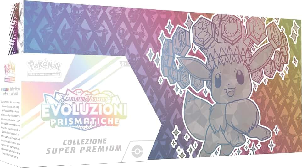 Pokémon GCC: collezione super premium Scarlatto e Violetto - Evoluzioni Prismatiche - una carta promozionale olografica a figura intera, un morbido portamazzo ispirato a Eevee e 15 buste di espansione
