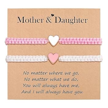 VU100 Regalo per Mamma Figlia Bracciale Madre Figlia Regalo per la Festa della Mamma Bracciale in Acciaio Inox a Forma di Cuore Regalo di Natale Compleanno per Mamma Figlia Ragazza (Rosa/Viola)