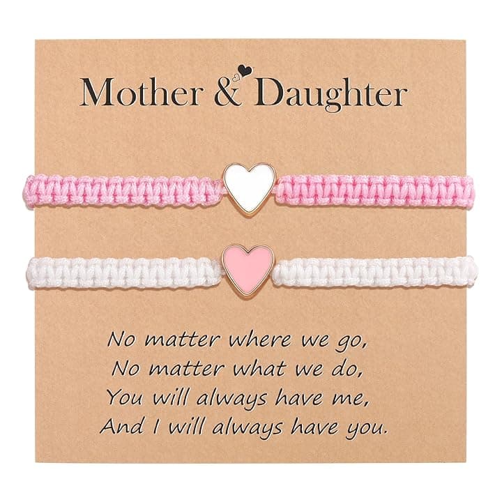 VU100 Regalo per Mamma Figlia Bracciale Madre Figlia Regalo per la Festa della Mamma Bracciale in Acciaio Inox a Forma di Cuore Regalo di Natale Compleanno per Mamma Figlia Ragazza (Rosa/Viola)