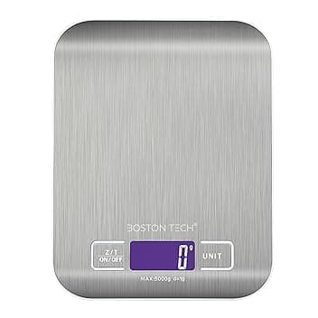Bilancia da cucina digitale HK 105 Bilancia ad alta precisione in acciaio inossidabile, impermeabile. Capacità 5 kg. Schermo LCD.Batterie incluse. Funzione tara. Libro di ricette scaricabile