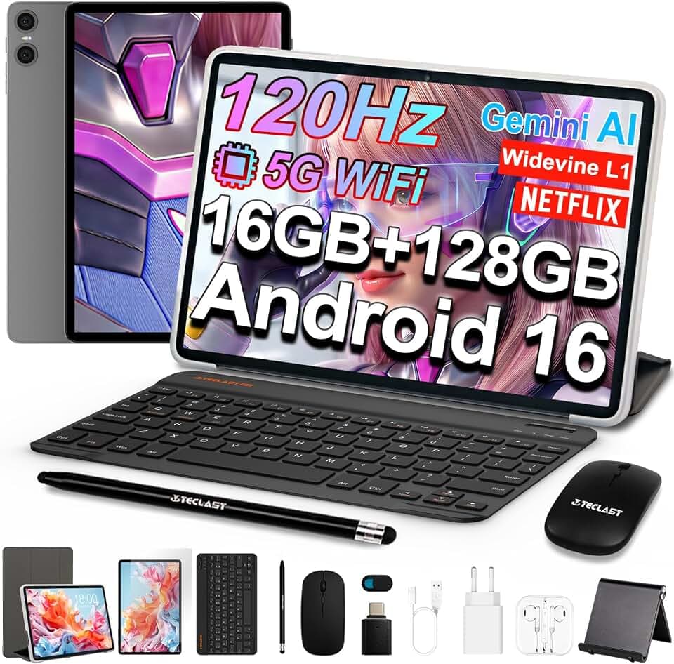 TECLAST P30T 120Hz Tablet 10" Android 16, 2GHz 16GB+128GB con 10 Accessoris