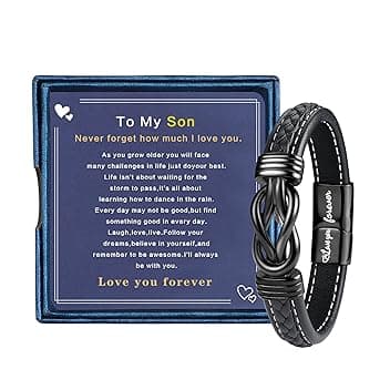 YADOCA Bracciale a Mio Figlio, Bracciale in Pelle da Uomo per Regali di Natale di Compleanno del Figlio, Braccialetti per Figlio di Mamma papà, Regali per Ragazzi Adolescenti ClimeCo Certified