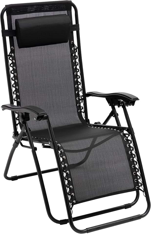 Baroni Home Sedia Sdraio Zero Gravity da Giardino, Chaise Longue Pieghevole da Esterno, Sdraio Salvaspazio per Piscina e Terrazzo, Poltrona Relax, 165x65x93 cm Nero