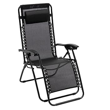 Baroni Home Sedia Sdraio Zero Gravity da Giardino, Chaise Longue Pieghevole da Esterno, Sdraio Salvaspazio per Piscina e Terrazzo, Poltrona Relax, 165x65x93 cm Nero