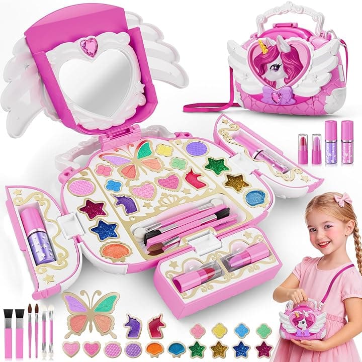 Trucchi Bambina Set Unicorno 3-12, Sicuro Lavabile kit di Trucco da principessa DIY Bambini con Specchio e Cinturino, Valigetta Trucchi Natale Feste Compleanno Regalo Bambina 4 5 6 7 8 9 10 11 12Anni
