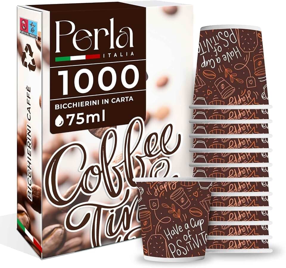 Perla Italia - 1000 Bicchierini Caffe Carta 75ml - Bicchieri Caffè Monouso - Bicchierini da Caffè Usa e Getta