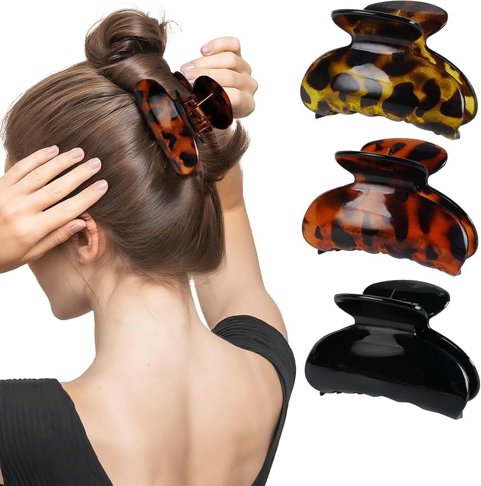 Elalove Set di 3 fermagli capelli donna, pinza capelli donna leopardato in plastica nera, fermagli per capelli da donna e ragazza 7 cm x 4 cm