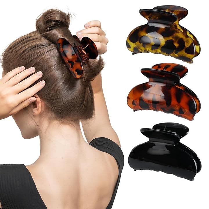 Elalove Set di 3 fermagli capelli donna, pinza capelli donna leopardato in plastica nera, fermagli per capelli da donna e ragazza 7 cm x 4 cm