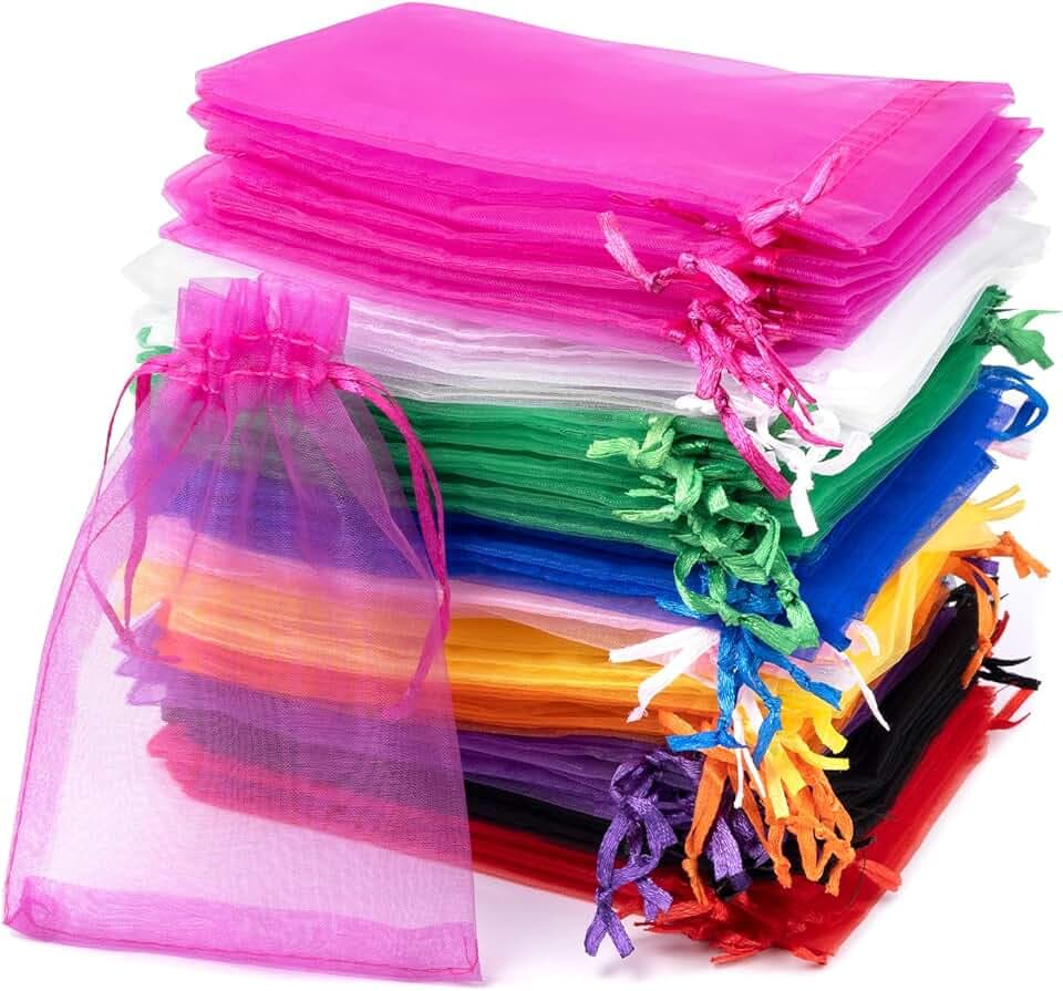 Carehabi Carehabi 50 sacchetti in organza, colorati, 7 x 9 cm, per gioielli, in organza, per matrimonio, per feste di compleanno, multicolore Global Recycled Standard