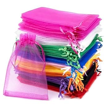 Carehabi Carehabi 50 sacchetti in organza, colorati, 7 x 9 cm, per gioielli, in organza, per matrimonio, per feste di compleanno, multicolore Global Recycled Standard