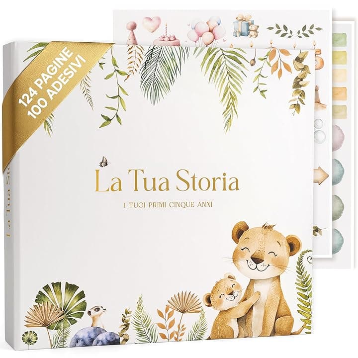 SweetyFox - Album Nascita Bambino e Bambina - 5 primi anni - 124 pagine e 100 adesivi - Regali nascita bimba per la lista nascita bebè