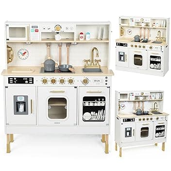 Mamabrum Cucina in Legno per Bambini XXL – Cucina Giocattolo Interattiva con LED, Microonde, Lavastoviglie, Macchina da Caffè, Forno, Lavello e Accessori