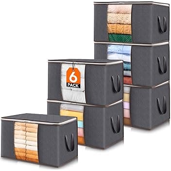 Lifewit Scatole per Armadio, Scatole Vestiti, Organizer Armadio per Piumoni, Scatola Trasloco, Buste Pieghevole per Indumenti, Coperte, Biancheria da Letto, Grigio, 60L, 6 Pezzi Recycled Claim Standard 100