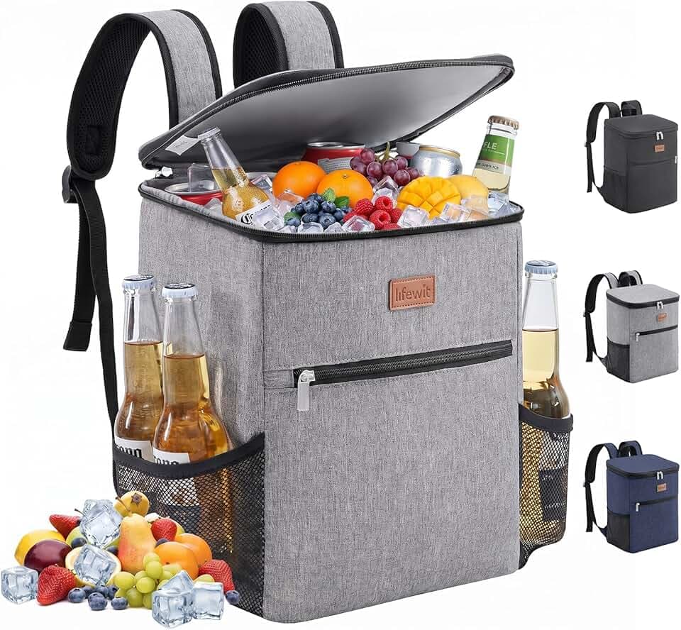 Lifewit Zaino Termico 24L (30 Lattine), Borsa Frigo Portatile con Scomparto, Grande Borse Termica Porta Pranzo per Uomo e Donna, Cooler Bag per Mare, Spiaggia, Viaggio, Grigio
