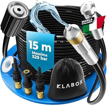 Sonda Sturatubi per Idropulitrice 15 Metri | Compatibile con Karcher K2-K7, Lavor, Bosch, Parkside e Altre Marche | | Include 3 Adattatori, 2 Ugelli, 1 Borsa e 1 Nastro Teflon