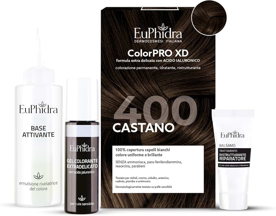 Euphidra - ColorPro XD 400, Castano, Colorazione Permanente con Acido Ialuronico, Idrata Profondamente e Riequiibra la Struttura del Capello