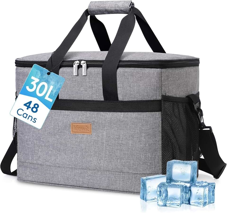 Lifewit Borsa Frigo 30L, Borse Termica Morbida per Surgelati, Grande Borsetta Termiche Porta Pranzo per Uomini e Donne, Cooler Bag per Mare, Spiaggia, Viaggio, Campeggio, Barbecue, Grigio