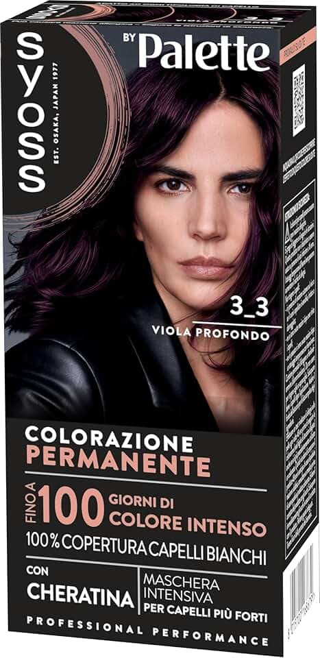 Syoss by Palette Colorazione Permanente 3-3 Viola Profondo, Colorazione capelli permanente con Cheratina, per 100% copertura dei capelli bianchi e fino a 100 giorni di colore intenso