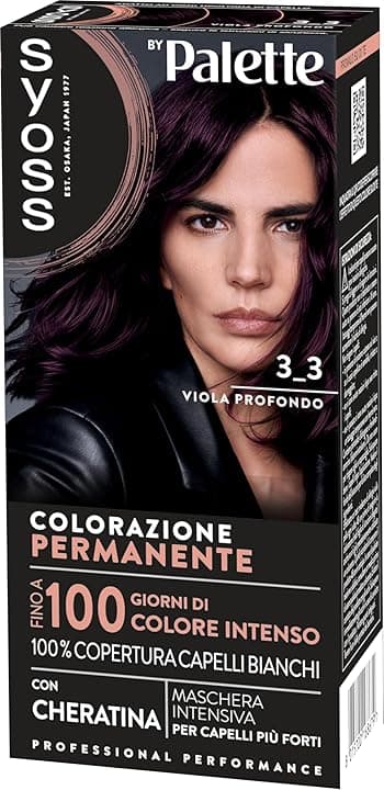 Syoss by Palette Colorazione Permanente 3-3 Viola Profondo, Colorazione capelli permanente con Cheratina, per 100% copertura dei capelli bianchi e fino a 100 giorni di colore intenso