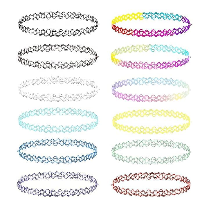 DHWEKU Set di 12 collane di tatuaggi per ragazze, collana di pizzo elastico alla moda, set di gioielli con collare elastico gotico per donne e ragazze adolescenti