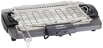 De'Longhi BQ80 Barbecue Grill Elettrico con Griglia e Bistecchiera, Doppia Griglia, Doppia rotazione, impugnatura termoisolante, interruttore di sicurezza, vassoio antigoccia, facile da pulire,Grigio