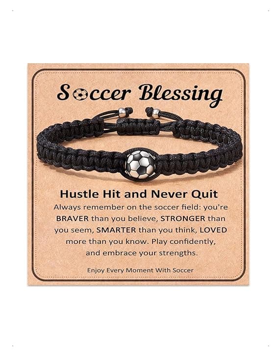 KONFEN Braccialetto da Calcio, Braccialetto da Calcio in Pietra Naturale, Gioielli da Regalo per Ragazzi, Regolabile, Regalo da Football per Bambini, Adolescenti, Ragazze e Ragazzi