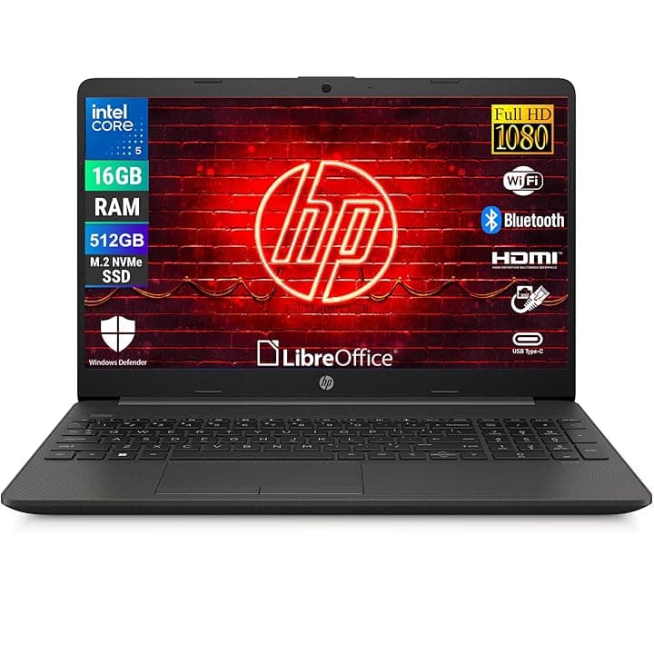 HP 250R G9, Computer Portatile Notebook, Intel i5-1334u 10 Core 3.4Ghz, Display 15.6'' FHD, Ram 16GB, SSD 512GB, Windows 11, Pronto all'uso con Libre Office