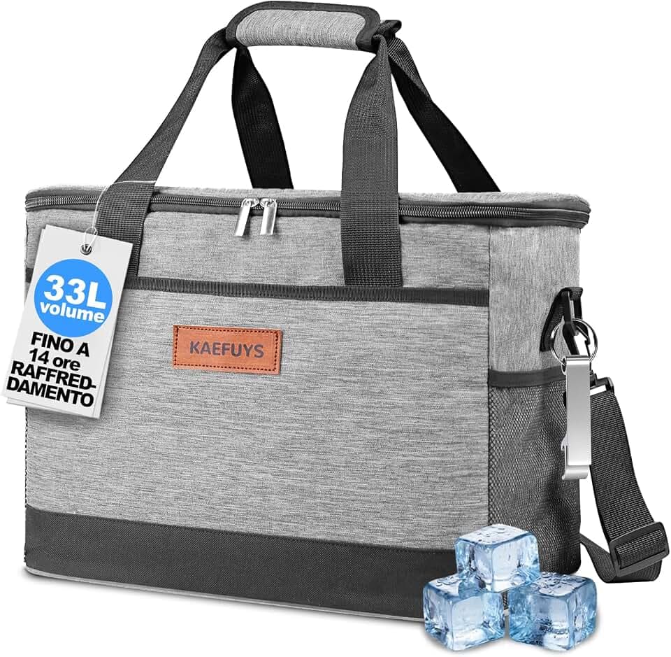 Borsa Termica 33L con Tracolla,Mantieniti Caldo e Freddo,Impermeabile,Grigo