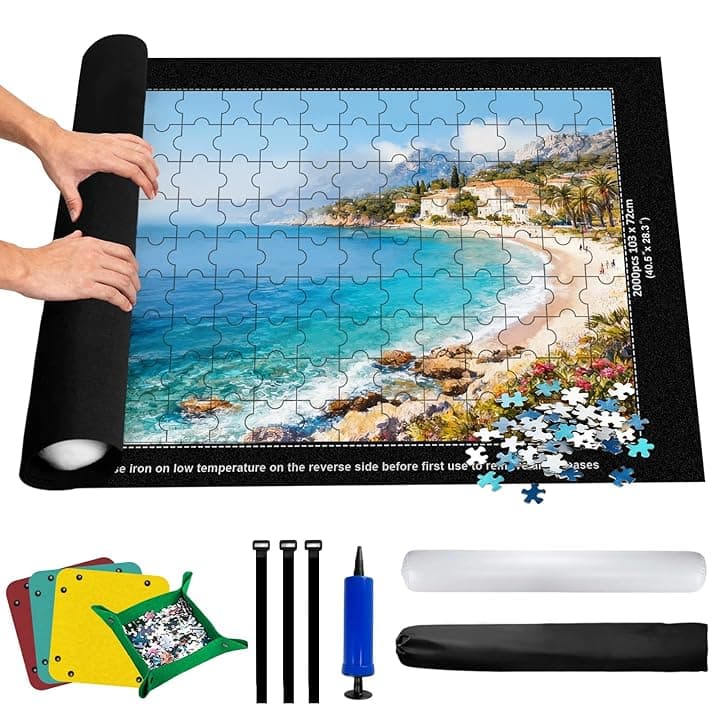 Tappetino Puzzle 2000 Pezzi | Tappetino per Puzzle fino a 2000 1500, Pezzi per Adulti | con 4 Vassoio Ordinamento, Tubo d'Aria e Borsa | 80x120 cm in Feltro, Antiscivolo per Facile Ripiego e Trasporto